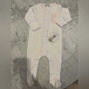 Magnolia White and Pink Embroidered Kids Footie